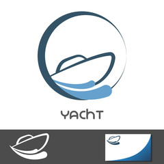 Yacht symbol icon. Boat in water waves.
