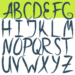 Hand drawn brushed letters alphabet. Grunge font.