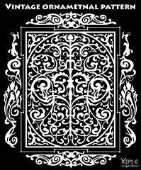 White ancient vintage ornament on black background. Vector illustration