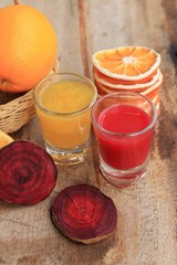 fresh orange with beetroot juices
