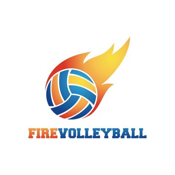 Fire Volleyball Design Logo Vector - Illustration
