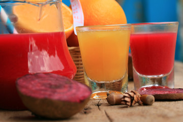 fresh orange with beetroot juices
