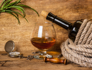 Obraz premium bottle of wine wrapped with rope