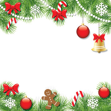 Christmas template christmas tree branches traditionally decorated.
