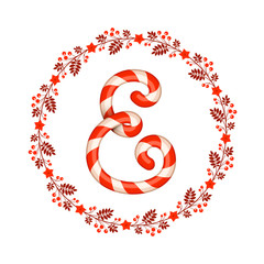 E letter christmas candy with wreath