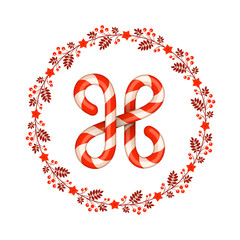 H letter christmas candy with wreath