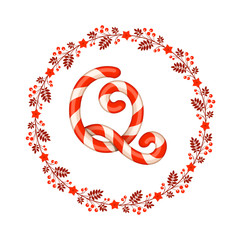 Fototapeta premium Q letter christmas candy with wreath