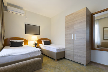 Interior of a double bed hotel room