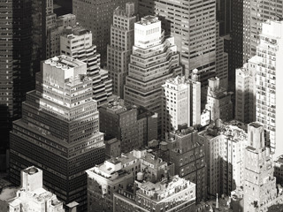 Black and white view of the urban landscape of New York City