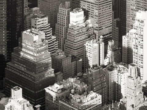Fototapeta Black and white view of the urban landscape of New York City