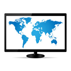 World Map Illustration on a LCD Monitor