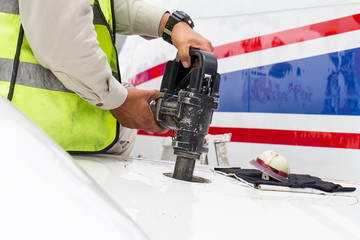 Refuel the small plain in close up