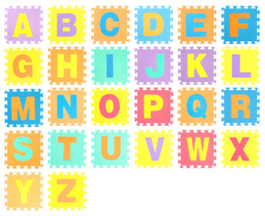 Fototapeta na wymiar Jigsaw set with alphabet on white background