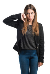 Girl doing bad signal