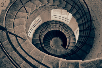 Spiral Stairs. Geometric Forms. Black and White Style.
