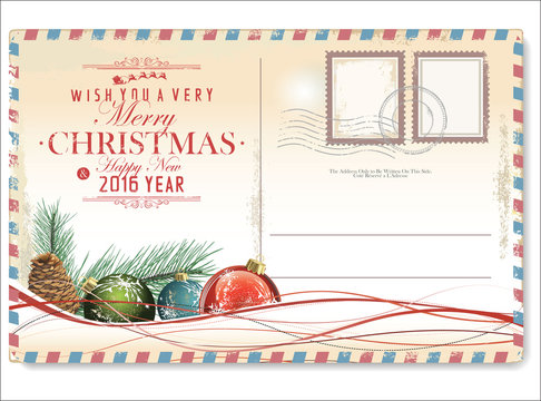 Vintage Christmas and Happy New year holiday postcard