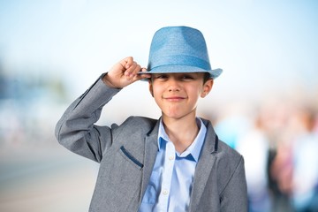 Happy child with blue hat