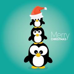 merry christmas card with penguins set. 