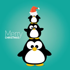 merry christmas card with penguins set. 
