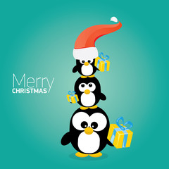 merry christmas card with penguins set. 