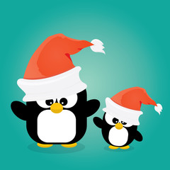 merry christmas card with penguins set. 