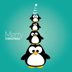 merry christmas card with penguins set. 