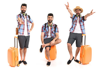 Happy tourist over white background