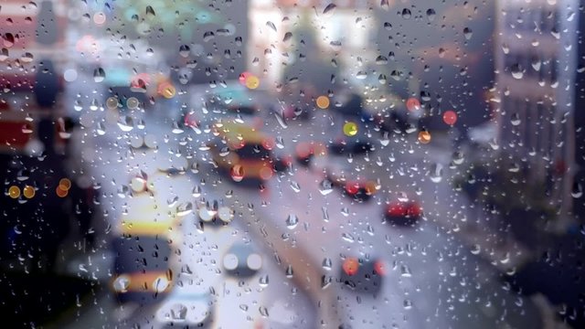 Rain Bokeh lights  glass Rainy day winter is coming