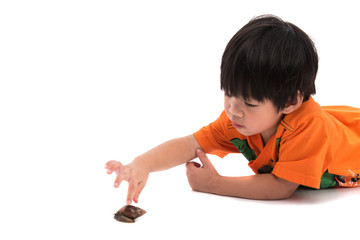 Asian boy play snail