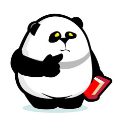 Puzzled Panda Holding Red Book - cartoon illustration