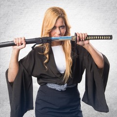 Woman dressed like samurai