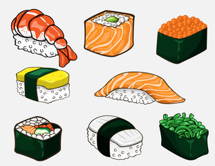 Japanese sushi collection. Vector design © TheYui Station
