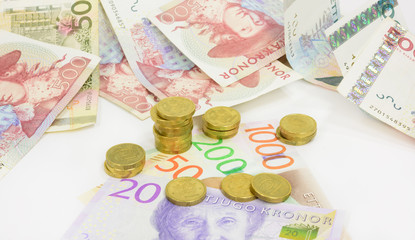 New swedish bank notes and coins. NOTE: the new 2015 model up front