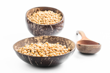 soybeans in a half of coconut shell