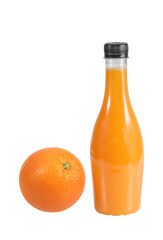 orange with orange juice in the bottle  isolated on white