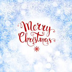Fototapeta na wymiar Christmas background with snowflakes and handwritten text 