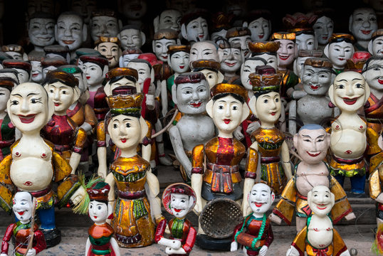 Traditional wooden puppets of the water theatre in Hanoi, Vietnam