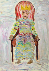 Beautiful Original Oil Painting of extraordinary king on his throne in bright colors   On Canvas