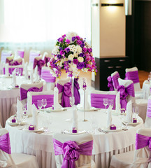 Table set for wedding or another catered event dinner.