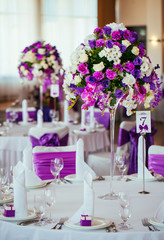 Table set for wedding or another catered event dinner.