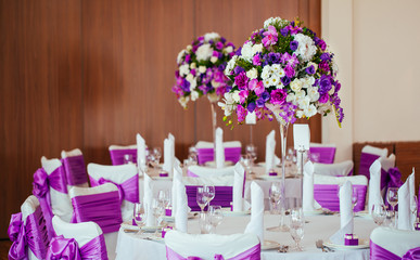 Table set for wedding or another catered event dinner.