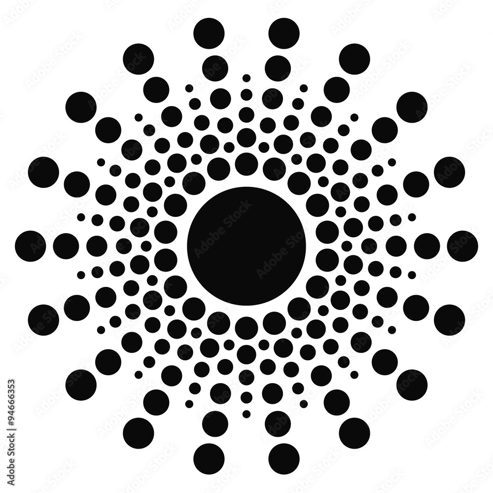 Poster dotted motif. bursting, concentric circle element. vector.