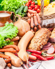 Variety of meat and sausage products.
