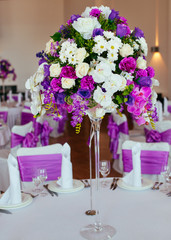 Table set for wedding or another catered event dinner.