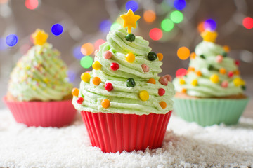 Christmas tree cupcakes with colored lights