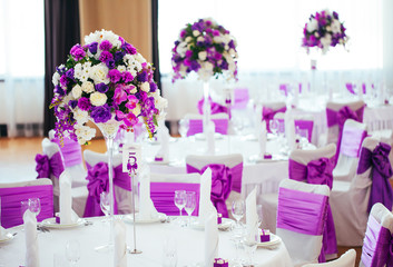 Table set for wedding or another catered event dinner.