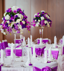 Table set for wedding or another catered event dinner.