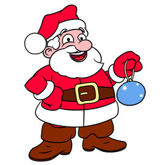 Santa Claus holding Christmas tree ball