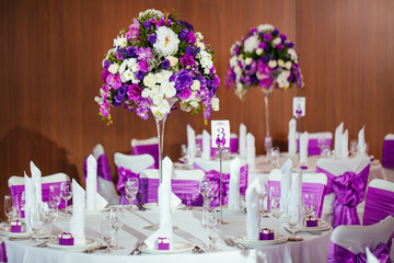 Table set for wedding or another catered event dinner.
