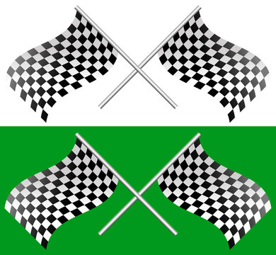 Crossed waving checkered racing flags. editable vector